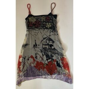 Vintage Save the Queen African Oasis Silk Dress Size L ( M)